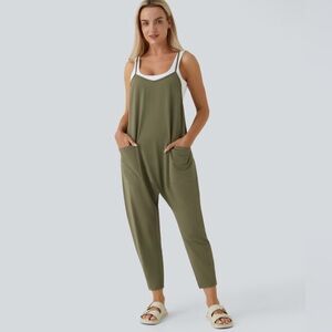 *UNWORN*Backless Multiple Pockets Ankle Length Casual Loose Tapered Jumpsuit